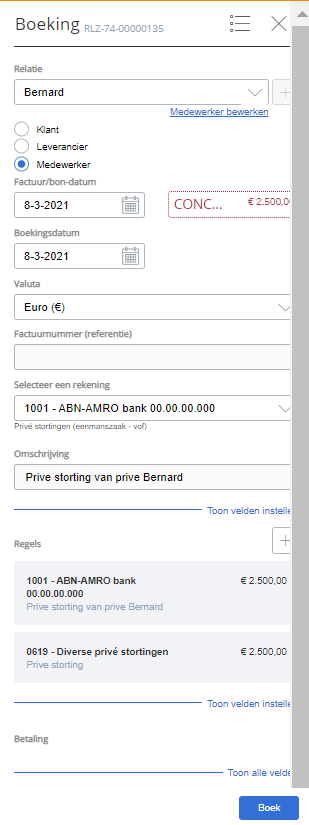 Prive storting verwerken