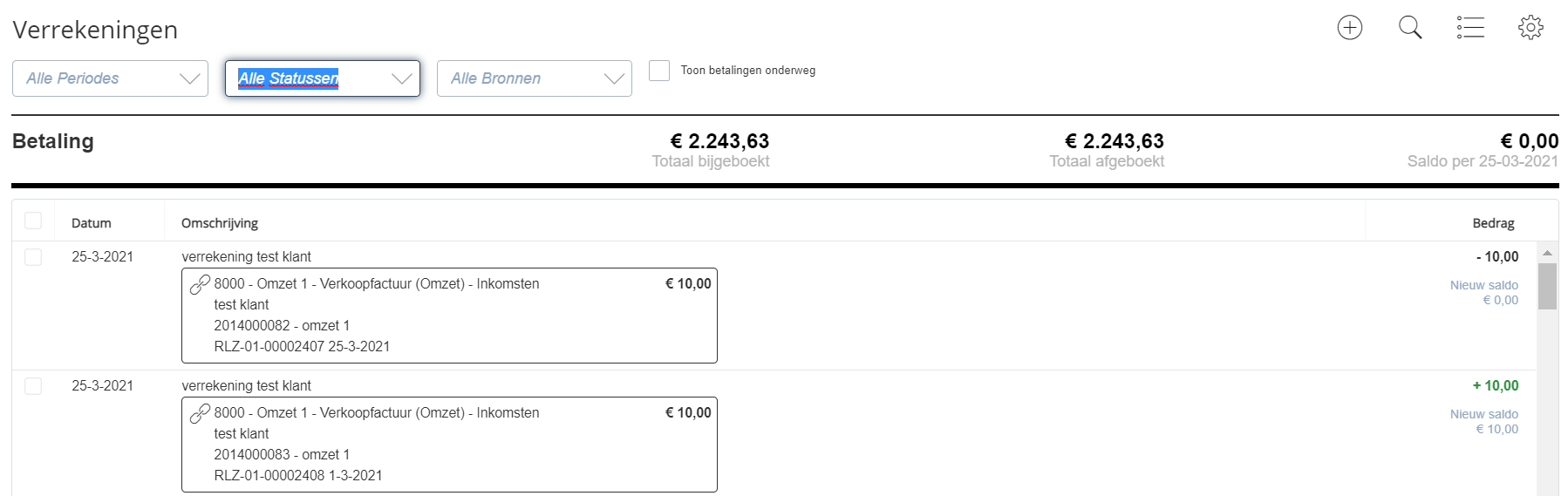 Verrekenen vanuit het overzicht facturen